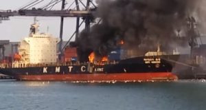 KMTC containership on fire in Thailand